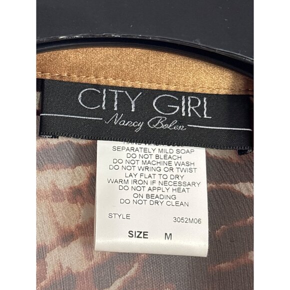 Y2K City Girl By Nancy Bolen Animal Print Sheer Button Front Top Velvet Collar L - Picture 5 of 7